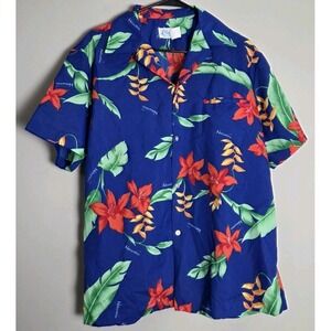 Vintage Kole Kole Hawaiian Shirt Size Large Blue Red Green Floral